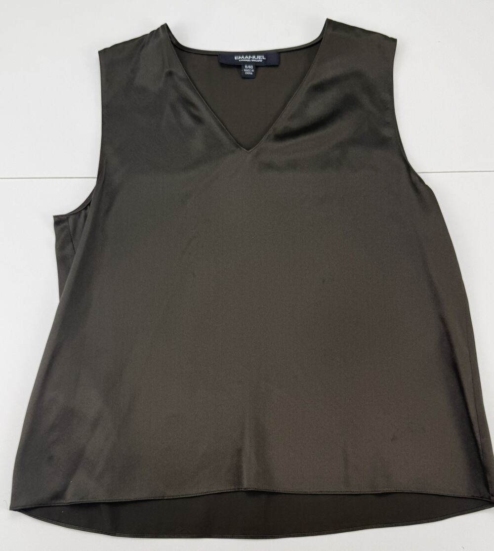 Emanuel Ungaro Womens 6 40 Brown 100% Silk Sleeveless V Neck Blouse Top